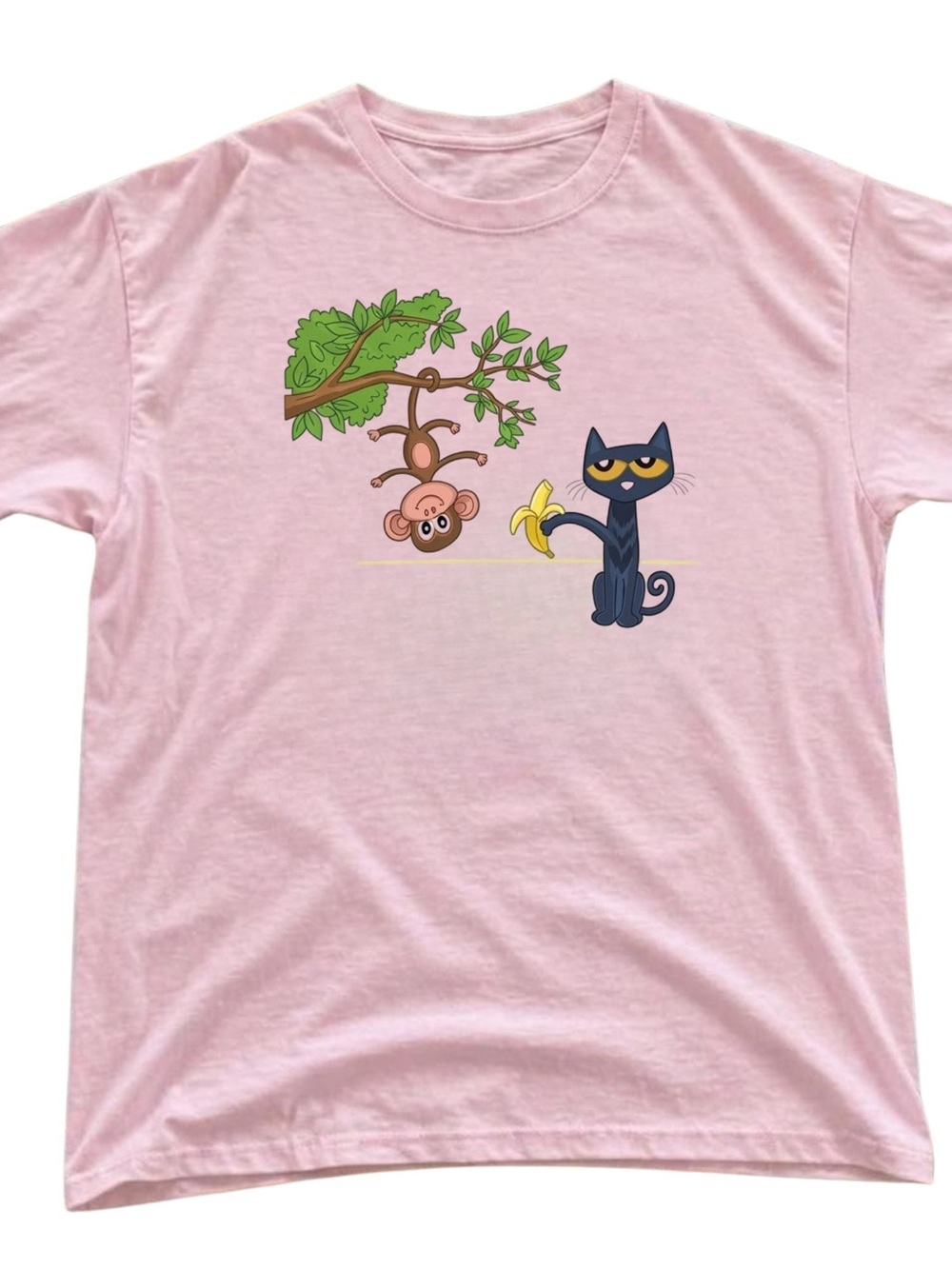 Gildan Cute Pink Cat & Monkey Graphic Tee for Cats